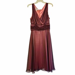Patra Chiffon Irridescent Midi Cocktail Party Dress Sz 14 Burgundy